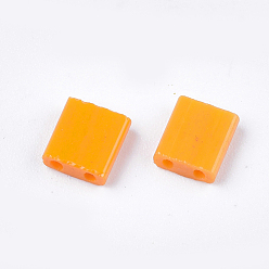 Orange 2-Hole Opaque Glass Seed Beads, Rectangle, Orange, 5x4.5~5.5x2~2.5mm, Hole: 0.5~0.8mm