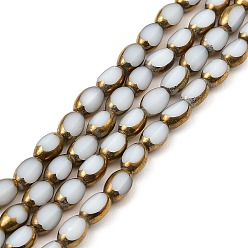 White Electroplate Glass Beads Strands, Opaque Solid Color, Golden Color Plated, Oval, White, 6~7x4.5x3.5mm, Hole: 1mm, about 50pcs/strand, 13.19''~13.39''(33.5~34cm)