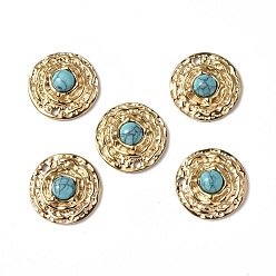 Natural Turquoise Vacuum Plating 201 Stainless Steel Natural Turquoise Pendants, Real 18K Gold Plated, Flat Round Charms, 19x5mm, Hole: 1.8mm