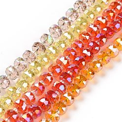 Mixed Color Transparent Electroplate Glass Beads Strands, AB Color Plated, Faceted, Rondelle, Mixed Color, 7.5x5mm, Hole: 1.4mm, about 80pcs/strand, 22.83''(58cm)