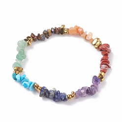 Mixed Stone Natural & Synthetic Mixed Gemstone Chips Beaded Stretch Anklet, 7 Chakra Yoga Jewelry for Women, Inner Diameter: 2-3/4 inch(7cm)
