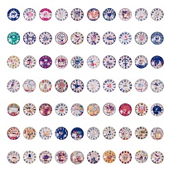Mixed Color Printed Picture Glass Cabochons, Half Round/Dome, Clock Series, Mixed Color, 24.5~25x6~7mm