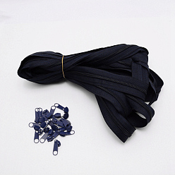 Prussian Blue Nylon Garment Accessories, Zip-fastener Component Sets, Nylon Zipper & Alloy Zipper Puller, Prussian Blue, 1000x29mm, Pull Head: 34.5x9.5x7.5mm