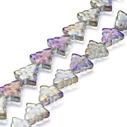 Purple Transparent Electroplate Glass Bead Strands, Rainbow Plated, Christmas Trees, Purple, 15.5~16x14.5~15x4.5~5mm, Hole: 1mm, about 40pcs/strand, 25.20~ 25.59(64~65cm)