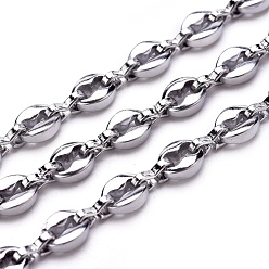 Stainless Steel Color 304 Stainless Steel Coffee Bean Chain, with Spool, Unwelded, Stainless Steel Color, Links: 6x3x1mm and 6x4.5x2mm, about 32.8 Feet(10m)/roll