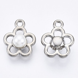 Platinum ABS Plastic Imitation Pearl Pendants, with UV Plating Acrylic Findings, Flower, Platinum, 17.5x14.5x8mm, Hole: 1.8mm