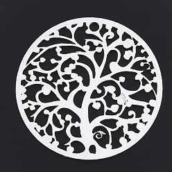 Silver Aluminium Big Pendants, Laser Cut Big Pendants, Flat Round with Tree of Life, Silver Color Plated, 50x1mm, Hole: 3mm