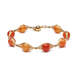 Carnelian Natural Carnelian Beaded Bracelets for Men Women, with Brass & 304 Stainless Steel Finding, Magnetic Clasps, 7-1/2 inch(19cm), Bead: 8.7mm