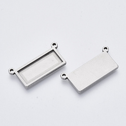 Stainless Steel Color 201 Stainless Steel Pendant Cabochon Settings, Plain Edge Bezel Cups, Rectangle, Stainless Steel Color, Tray:10x25mm, 16x33.5x2mm, Hole: 1.8mm