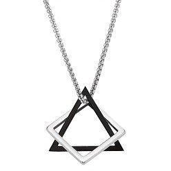 Gunmetal & Platinum 304 Stainless Steel Triangle & Rhombus Pendant Necklace with Box Chains, Punk Hip Jewelry for Women, Gunmetal & Platinum, 25.20 inch(64cm)