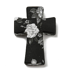 Negro Cruz con cuentas focales de silicona flor, masticar cuentas para mordedores, diy collares de enfermería haciendo, negro, 35x25x8 mm, agujero: 2 mm