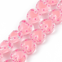 Pink Бусы лэмпворк ручной работы, с эмалью, сердце, розовые, 12x12.5x7 мм, отверстие : 1 мм, около 30 шт / нитка, 13.39 дюйм (34 см)