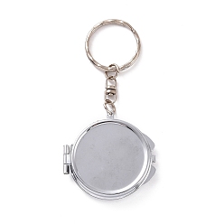 Ronde Porte-clés miroir pliant en fer, miroir de poche compact portable de voyage, base vierge pour artisanat en résine uv, ronde, 8.5 cm, tour: 40.5x41x8 mm, anneau: 25x2.5 mm
