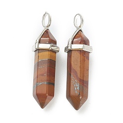 Tiger Iron Natural Tiger Iron Pendants, with Platinum Tone Brass Findings, Bullet, 39.5x12x11.5mm, Hole: 4.5x2.8mm