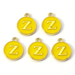 Letter Z Golden Plated Alloy Enamel Charms, Enamelled Sequins, Flat Round with Letter, Gold, Letter.Z, 14x12x2mm, Hole: 1.5mm