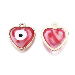 FireBrick Alloy Enamel Pendants, Golden, Heart with Evil Eye Pattern, FireBrick, 18x16x3mm, Hole: 1.5mm