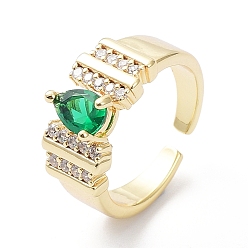 Green Cubic Zirconia Teardrop Open Cuff Ring, Real 18K Gold Plated Brass Jewelry for Women, Green, Inner Diameter: 16.8mm