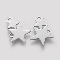 Stainless Steel Color 201 Stainless Steel Charms, Star, Stainless Steel Color, 12x17.8x1mm, Hole: 1.5mm
