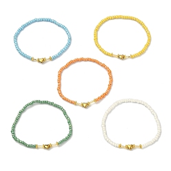 Couleur Mélangete Bracelet extensible en perles de graines et d'hématite synthétique, couleur mixte, diamètre intérieur: 2-1/4 pouce (5.6 cm)
