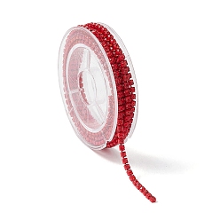 Red Electrophoresis Brass Rhinestone Strass Chains, Rhinestone Cup Chains, with Spool, Red, 2~2.1mm, about 4.27 Feet(1.3m)/Roll