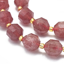 Strawberry Quartz Natural Strawberry Quartz Beads Strands, Faceted, Round, 9~10mm, Hole: 1mm, about 31~33pcs/Strand, 14.5 inch~15.9 inch(37~40.5cm)