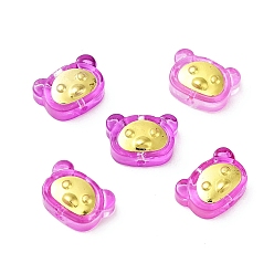 Magenta Spray Painted Transparent Glass Beads, with Golden Brass Findings, Bear, Magenta, 10x15x5.5mm, Hole: 1.2mm