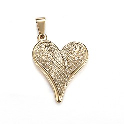 Oro 304 colgantes de acero inoxidable, corazón con alas, dorado, 35x28x3.5 mm, agujero: 5x10 mm