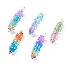 Mixed Color Glass Pendants, with Glass Double Terminated Point Beads and Copper Jewelry Wire, Bullet, Mixed Color, 33.5~37x10~11mm, Hole: 2.5~3mm