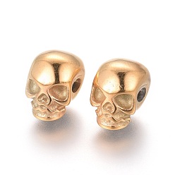Oro Revestimiento iónico (ip) 304 perlas de acero inoxidable, cráneo, dorado, 11x8x10 mm, agujero: 2.5 mm