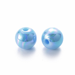 Bleu Ciel Clair Perles acryliques opaques, de couleur plaquée ab , ronde, lumière bleu ciel, 10x9mm, Trou: 2mm, environ940 pcs / 500 g