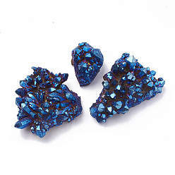 Blue Plated Electroplate Natural Druzy Quartz Crystal Decorations, Random Shape, Blue Plated, 70~116x40~100x30~58mm