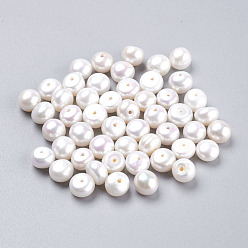 White Grade AA Natural Cultured Freshwater Pearl Beads, Half Drilled Hole, Half Round, White, 5.5~6x4~4.5mm, Hole: 0.8mm