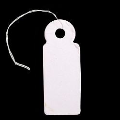 Blanco Etiqueta de la caída en blanco rectángulo, exhibición de la joyería etiquetas de precio de papel, con cordón de algodón, blanco, 29x11x0.2 mm, agujero: 3 mm, 500 unidades / bolsa