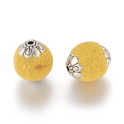Or Perles rondes indonésiennes manuelles, avec des noyaux en alliage, or, 13~15x13~14mm, Trou: 1.5mm
