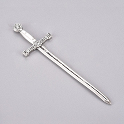 Античное Серебро Сплавочная фурнитура тибетского стиля, длинные мечи, для подвесок с проволочной обмоткой, античное серебро, 86x24x3.3 мм