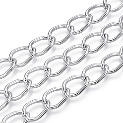 Silver Aluminium Curb Chains, Unwelded, with Spool, Silver, 15x10x2mm, about 32.81 Feet(10m)/Roll