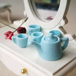 Bleu Ciel Mini service à thé en porcelaine, y compris 1théière pc, 4 tasse à thé, pour accessoires de maison de poupée, faire semblant de décorations d'accessoires, bleu ciel, tasse à thé : 10x6x6mm, théière: 24x12x16mm