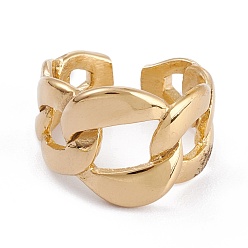 Golden Unisex 304 Stainless Steel Finger Rings, Adjustable Rings, Curb Chain Shape, Golden, 4~15mm, Inner Diameter: 17.1mm