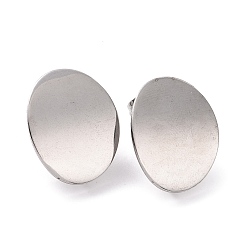 Stainless Steel Color 304 Stainless Steel Stud Earring Findings, with Loop, Curved, Oval, Stainless Steel Color, 20x16x0.75mm, Hole: 3.5mm, Pin: 0.8mm