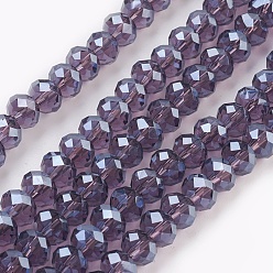 Bleu Ardoise Foncé Perles en verre electroplate, perle plaquée lustre, facette, rondelle, bleu foncé, 6x4~5mm, Trou: 0.8~1mm, Environ 85~88 pcs/chapelet, 16.1~16.5 pouce (41~42 cm)
