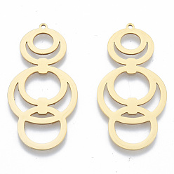 Real 18K Gold Plated 201 Stainless Steel Pendants, Multi Ring Charm, Real 18K Gold Plated, 45.5x23x1mm, Hole: 1.5mm