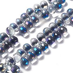 Bleu Clair Perles en verre electroplate, perles percées, demi arc-en-ciel plaqué, larme, bleu clair, 13.5x9.5mm, Trou: 0.9mm, Environ 120 pcs/chapelet, 23.23'' (59 cm)