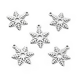 Stainless Steel Color 201 Stainless Steel Pendants, Christmas Theme, Snowflake, Stainless Steel Color, 19x14x1mm, Hole: 1.5mm