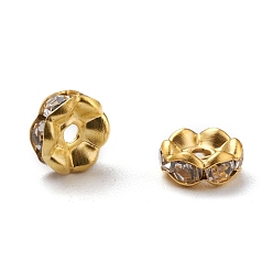 Golden Iron Rhinestone Spacer Beads, Grade A, Rondelle, Waves Edge, Golden, 10x3.5mm, Hole: 2mm