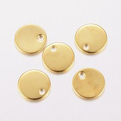 Golden 201 Stainless Steel Charms, Stamping Blank Tag, Flat Round, Golden, 8x0.8mm, Hole: 1.2mm
