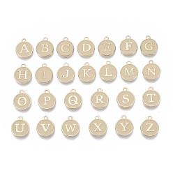 Персиковый Слойка Буквица a ~ z алфавит эмалевые брелоки, плоские круглые диски двусторонние брелоки, розовые, 14x12x2 мм, отверстие : 1.5 мм, 26 шт / комплект