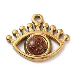 Goldstone Synthetic Goldstone Eye Pendants, Golden Plated 304 Stainless Steel Eye Charms, 16.5x20x5mm, Hole: 1.6mm