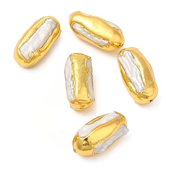 Color de la concha Perlas ovaladas de perlas keshi naturales de estilo barroco, larga duración plateado, con oro chapado fornituras de latón, color de concha, 31~35x14~16x14~16 mm, agujero: 1 mm