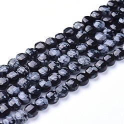 Snowflake Obsidian Natural Snowflake Obsidian Beads Strands, Faceted, Flat Round, 6~7x4~4.5mm, Hole: 1mm, about 61~64pcs/strand, 14.96 inch(38cm)