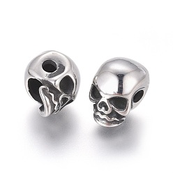 Antique Silver 304 Stainless Steel Beads, Skull, Antique Silver, 11x8x10mm, Hole: 2.5mm
